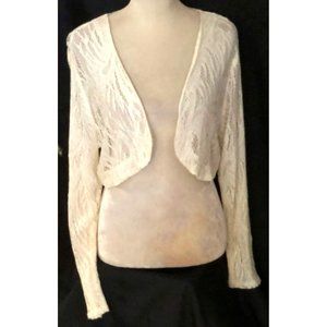 Harlow Nites Womens Shrug Size 14 Cardigan Wrap Mesh White Allover Crochet Lace